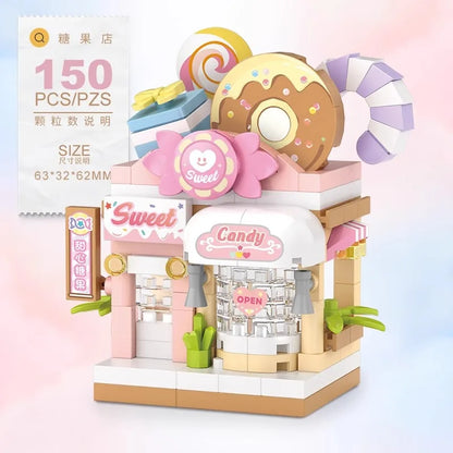 A Miniature DIY Building Blocks Restaurant Dessert Coffee Store