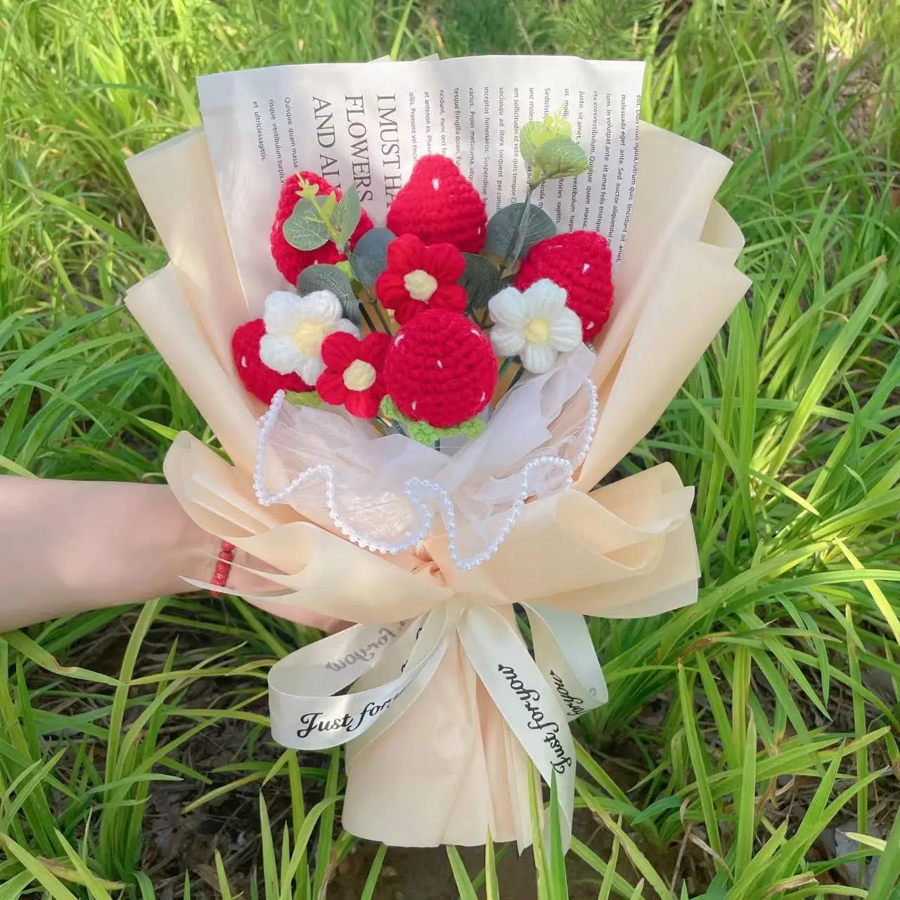 Plush Strawberry & Orange Stuffed Flower Gift Bouquets – 40cm | Fruit Plush Arrangement - Valentines Gift Red