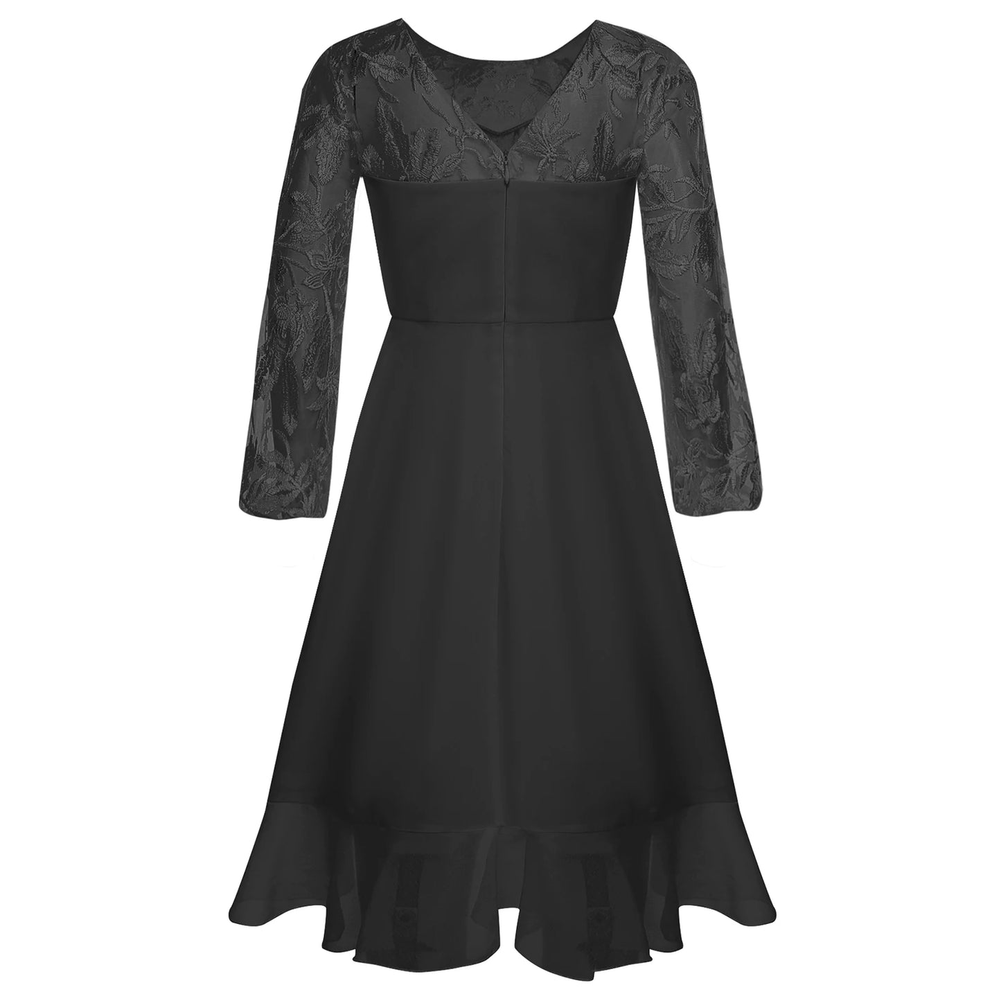 Girls Chiffon Long Sleeve High Waist Mesh Embroidery Dress (Age 8-16 YRS)