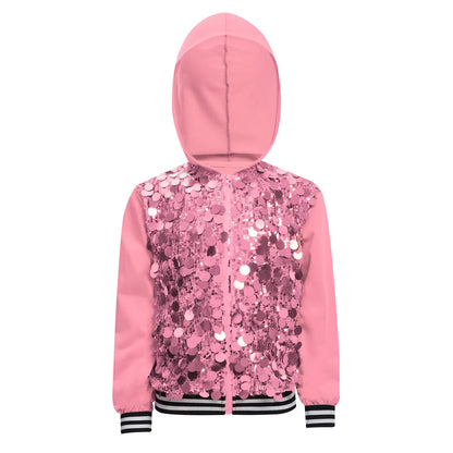 Girls Metallic Shiny Sequins Hooded Jacket (Age 6-16 YRS)