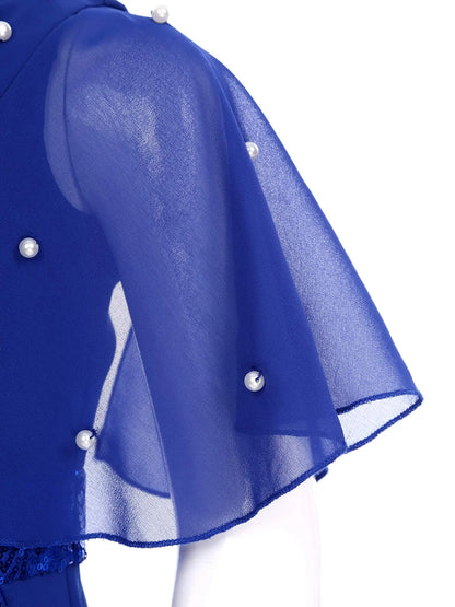 Girls One Shoulder PearlSequin Ruffled Wide Leg Jumpsuit (Age 6-14YRS)