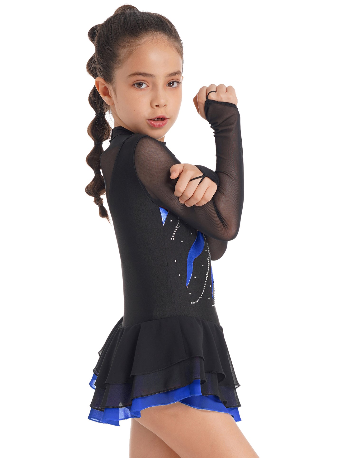 Girls Rhinestone Figure Skating Leotard Dress (Age 6-16 YRS)