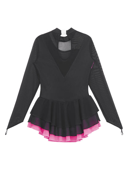 Girls Rhinestone Figure Skating Leotard Dress (Age 6-16 YRS)