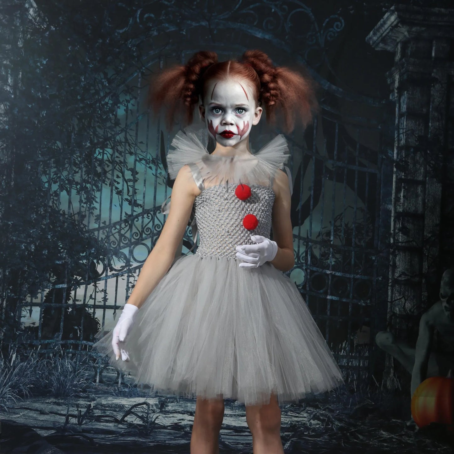 Girls Gray Joker Tutu Costume – Handmade Mesh Dress for Halloween & Cosplay | Ages 2–12Y