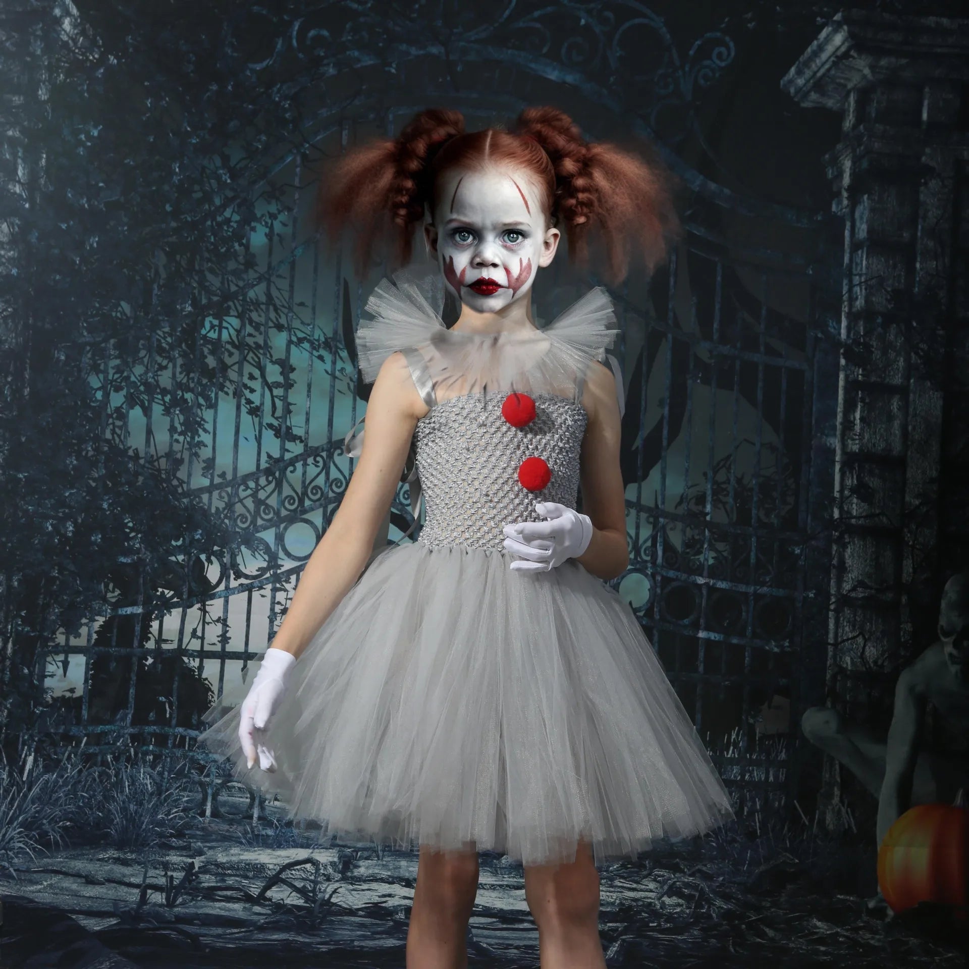 Girls Gray Joker Tutu Costume – Handmade Mesh Dress for Halloween & Cosplay | Ages 2–12Y