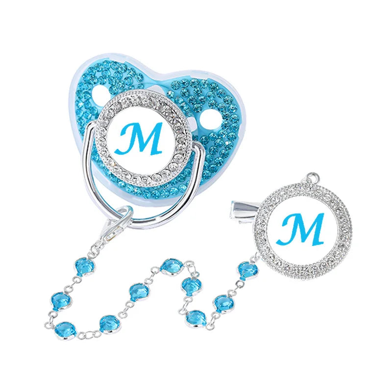 Baby Blue Zircon Rhinestone Luxury Pacifier Dummy Clip M