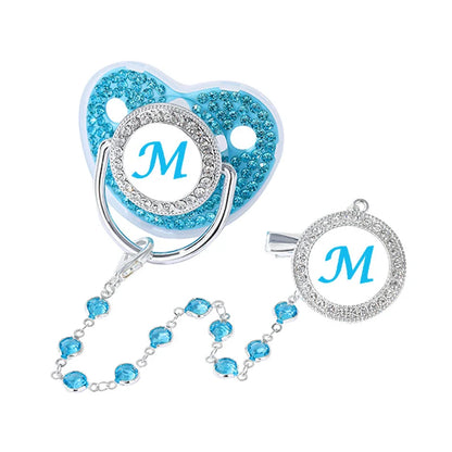 Baby Blue Zircon Rhinestone Luxury Pacifier Dummy Clip M