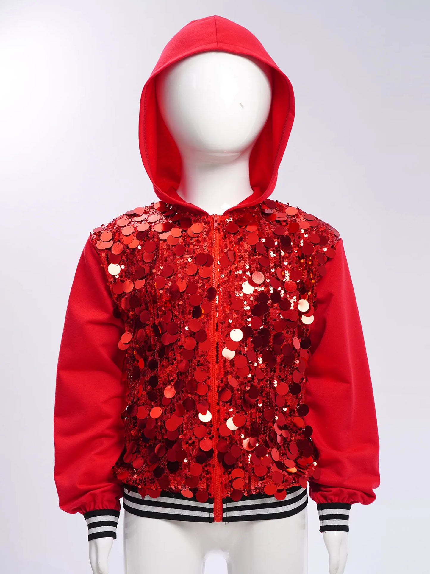 Girls Metallic Shiny Sequins Hooded Jacket (Age 6-16 YRS)