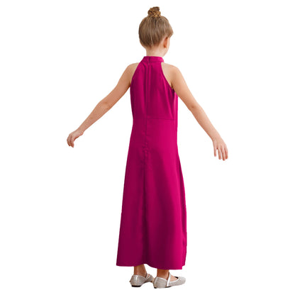 Girls Elegant Sleeveless High-Low Skirted Jumpsuit (Age 6-16YRS)