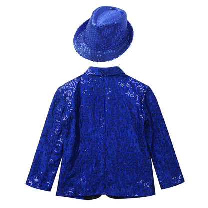 Boys Sequin Dance Tuxedo Jacket Suit & Fedora Hat (Age 6-16 YRS)