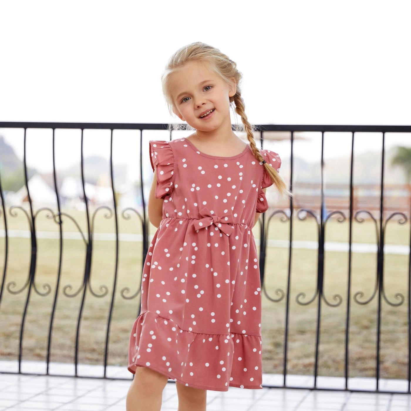 Mother & Daughter Matching Pink Cross Wrap V Neck Dress (Mommy & Me)
