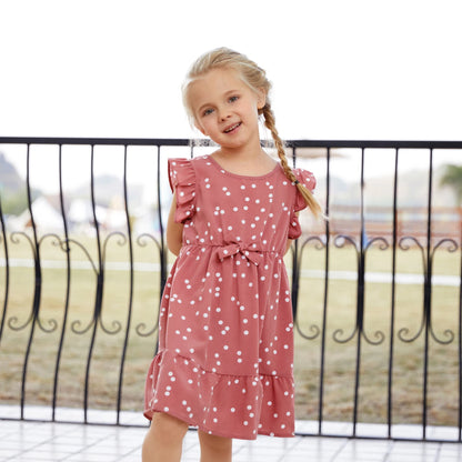 Mother & Daughter Matching Pink Cross Wrap V Neck Dress (Mommy & Me)