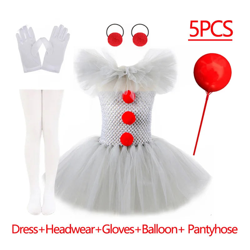 Girls Gray Joker Tutu Costume – Handmade Mesh Dress for Halloween & Cosplay | Ages 2–12Y 5PCS Gray Joker