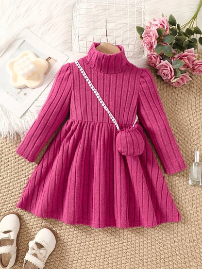 Girls Long Sleeve Pleated Dress & Handbag (Age 4-7 YRS)