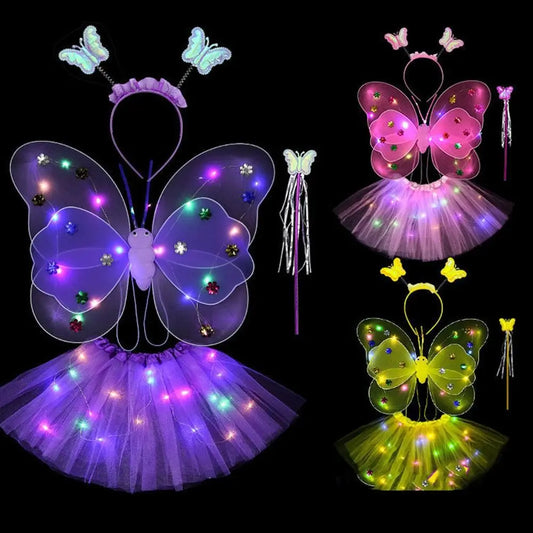 LED Girls Luminous Angel Wings & Skirt & Headband Set