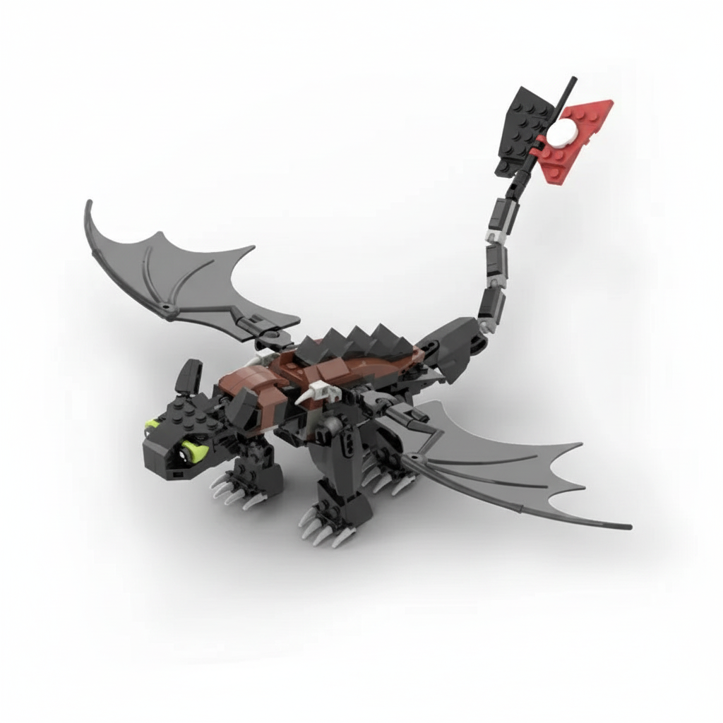 Toothless‑Style Dragon MOC Building Set | LEGO‑Compatible Construction Bricks for Kids & Collectors Black