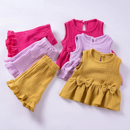 Baby/Toddler Sleeveless Bowknot Ruffled Vest Camisole & Shorts (Age 6M-5YRS)
