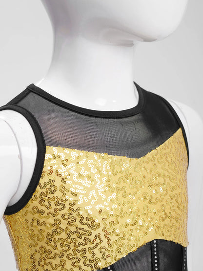 Girls Sequin Sheer Mesh Crop Top & Tiered Skirt Set (Age 6-16YRS)