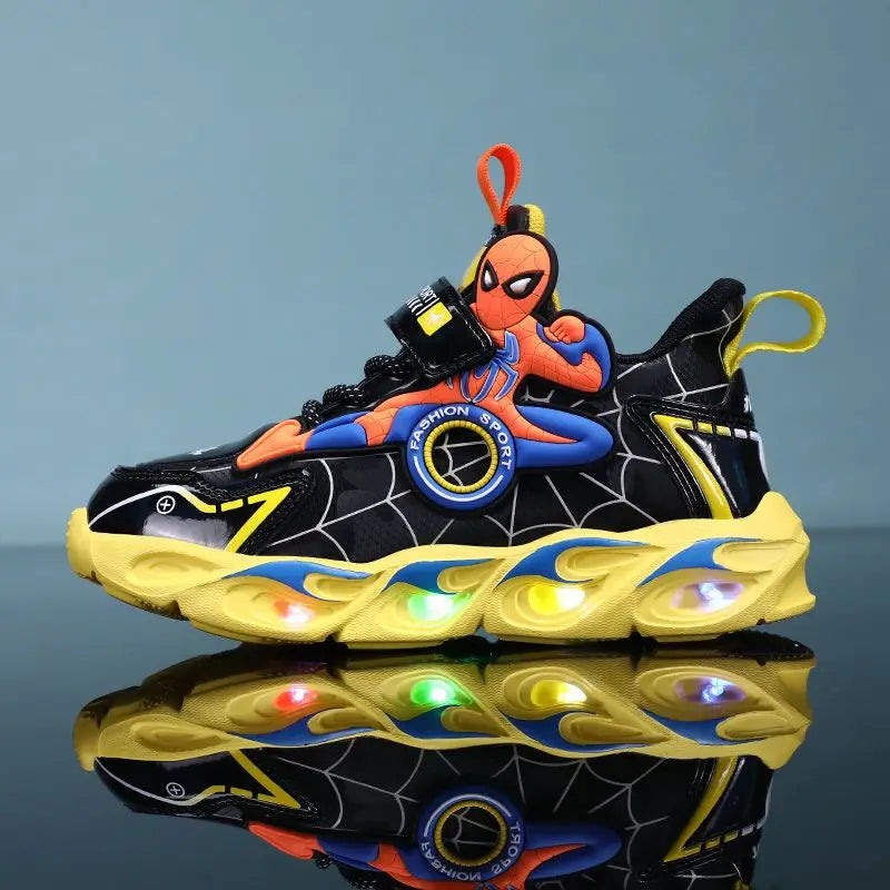 Spiderman Boys LED Light-Up Sneakers – Cartoon Sports Shoes