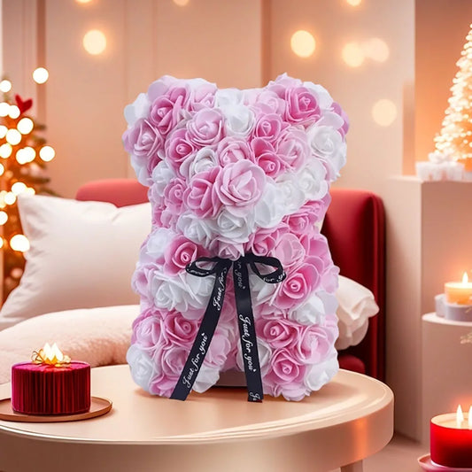 Rose Bear Pink & White Flower Gift Bouquet