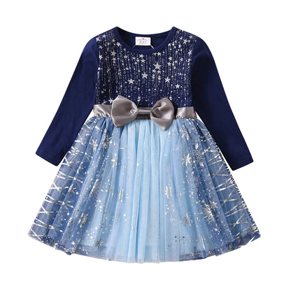 Girls Navy Blue Sequin Tulle Dress (Age 3-10YRS)