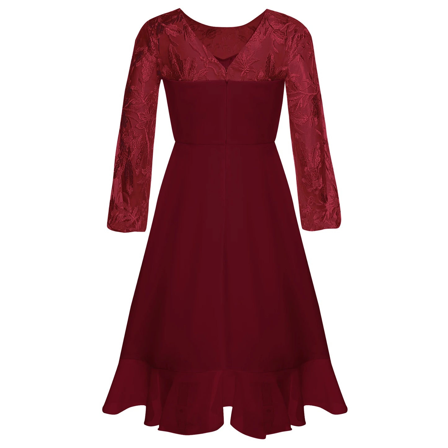 Girls Chiffon Long Sleeve High Waist Mesh Embroidery Dress (Age 8-16 YRS)