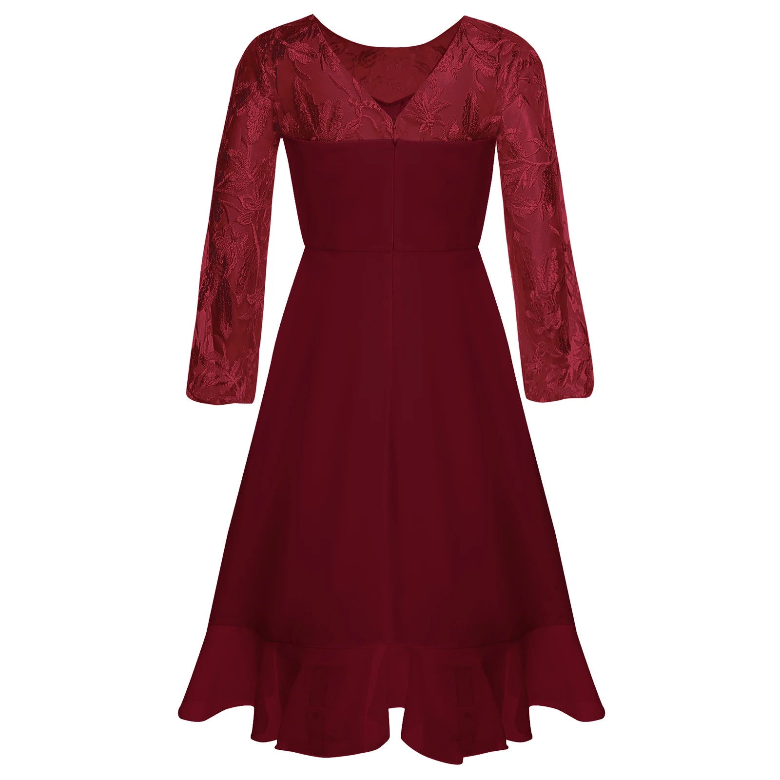 Girls Chiffon Long Sleeve High Waist Mesh Embroidery Dress (Age 8-16 YRS)