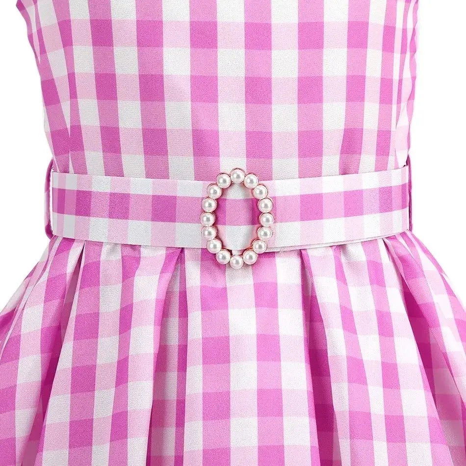 Girl Pink Barbi Plaid Dress With Accessories (Age 24M-12 YRS)