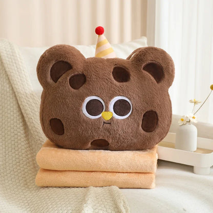 Plush Teddy Bear Cookie Pillow With Blanket Inside - 40cm