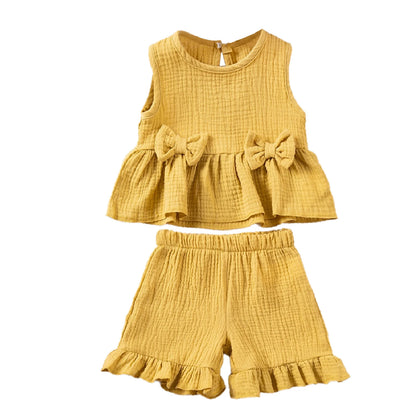 Baby/Toddler Sleeveless Bowknot Ruffled Vest Camisole & Shorts (Age 6M-5YRS)