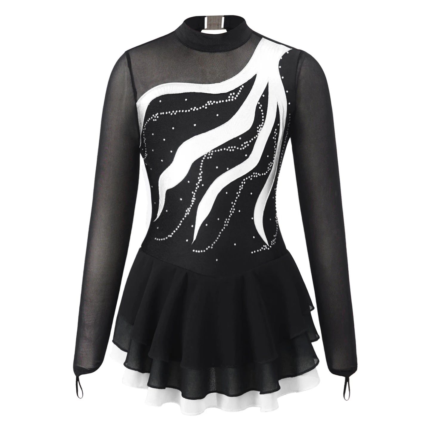 Girls Rhinestone Figure Skating Leotard Dress (Age 6-16 YRS) White
