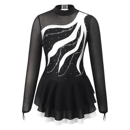 Girls Rhinestone Figure Skating Leotard Dress (Age 6-16 YRS) White