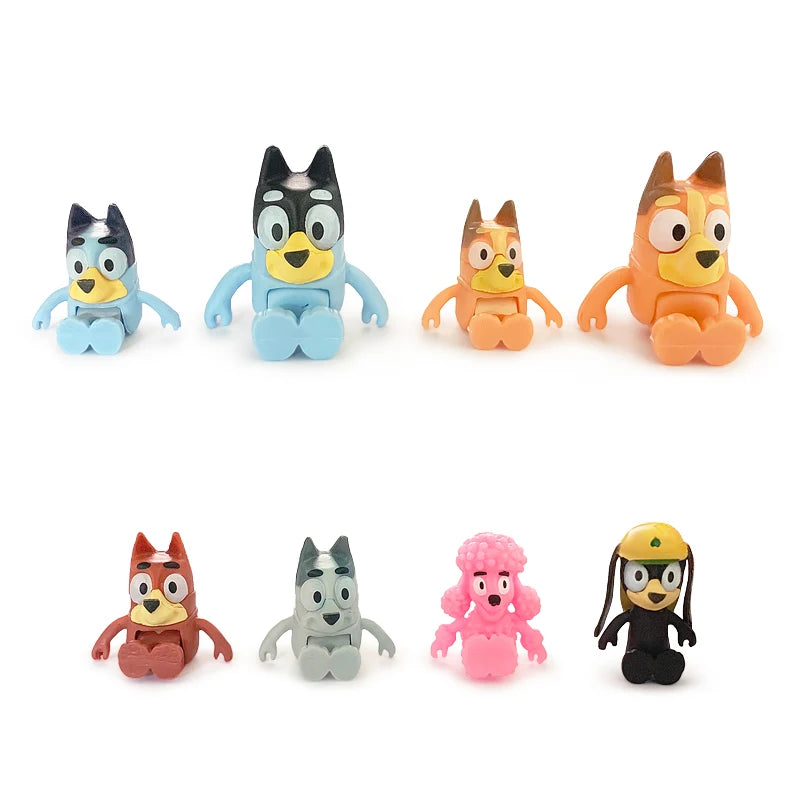 Bluey & Bingo Anime Figure Set – 8-Piece Poseable Model Toys
