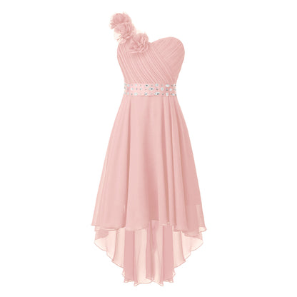 Girls One Shoulder Asymmetrical Hem Dress (Age 6-16 YRS)