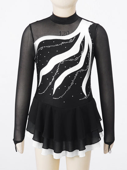 Girls Rhinestone Figure Skating Leotard Dress (Age 6-16 YRS)
