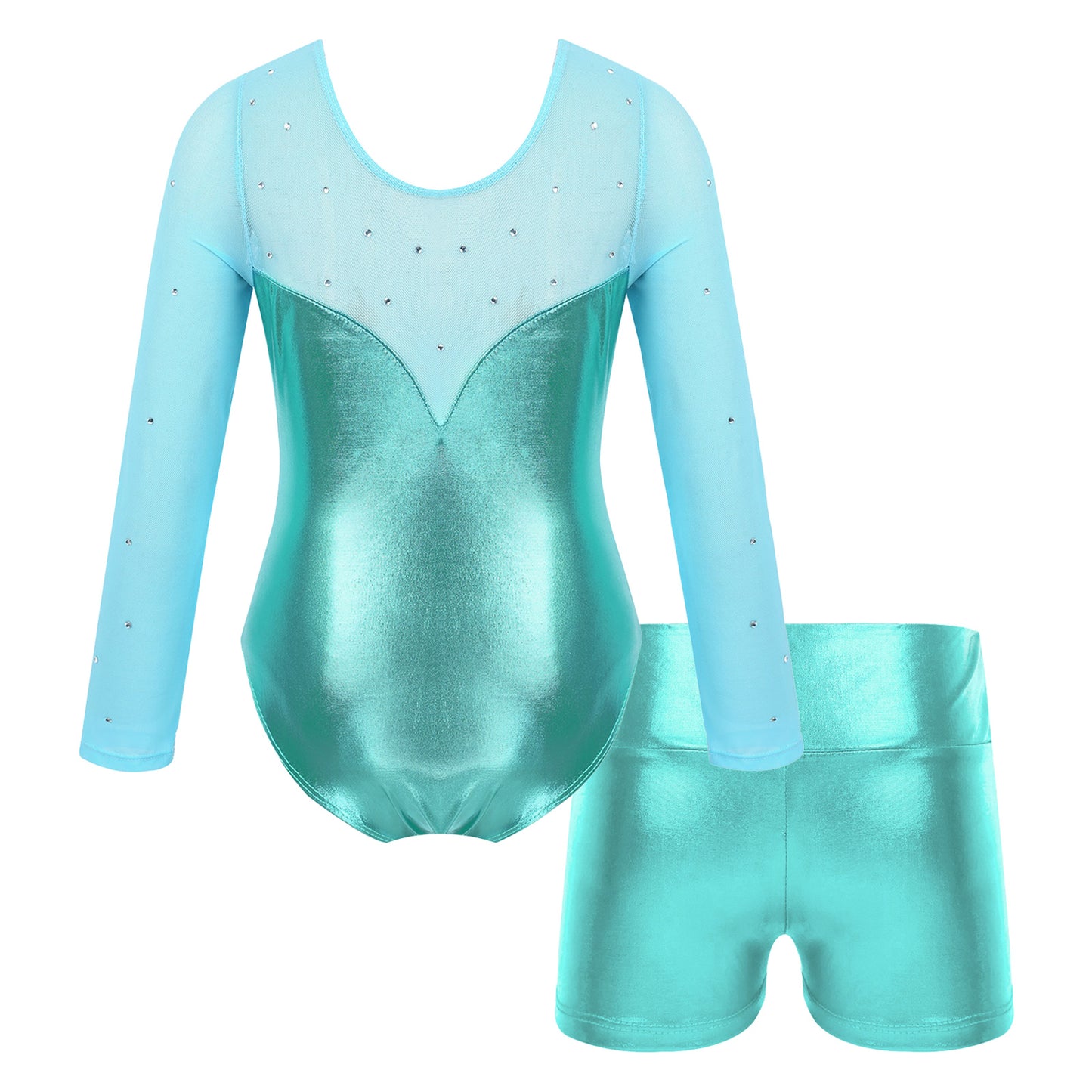 Girls Sparkly Rhinestone Ballet Dance Gymnastics Leotard & Shorts (Age 4-12 YRS)