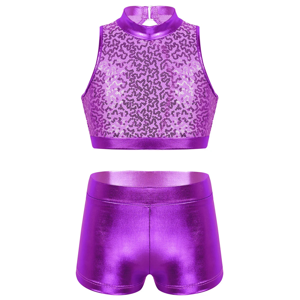 Girls Dance Costume Sequin Crop Top & Shorts Set (Age 6-12 YRS)