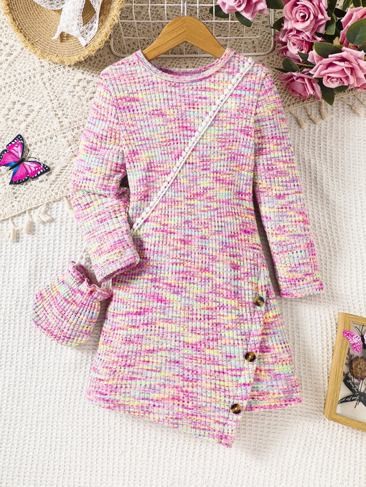 Girls Long Sleeved Knitted Dresses & Handbag (Age 4-7 YRS)