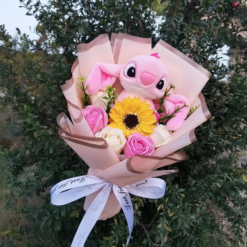 Lilo & Stitch Plush Bouquet – Sunflower & Rose Arrangement