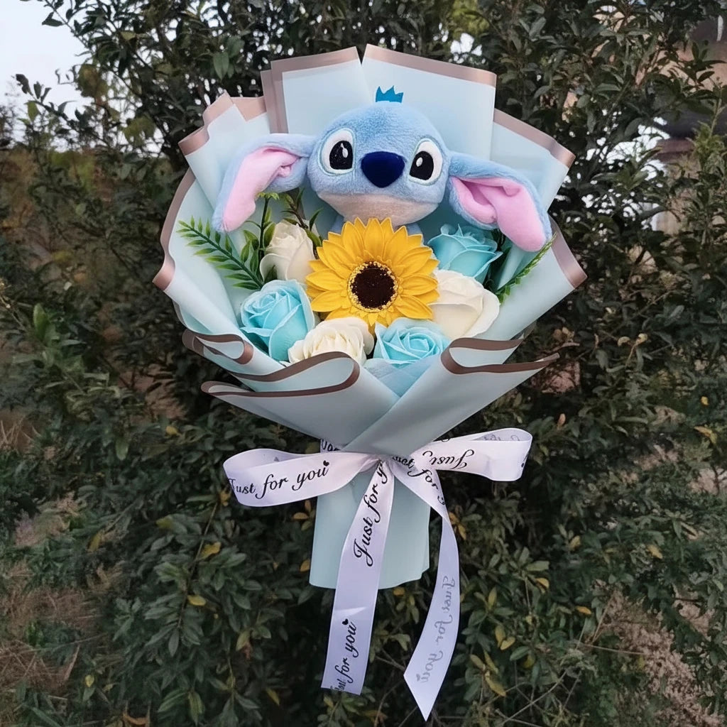 Lilo & Stitch Plush Bouquet – Sunflower & Rose Arrangement
