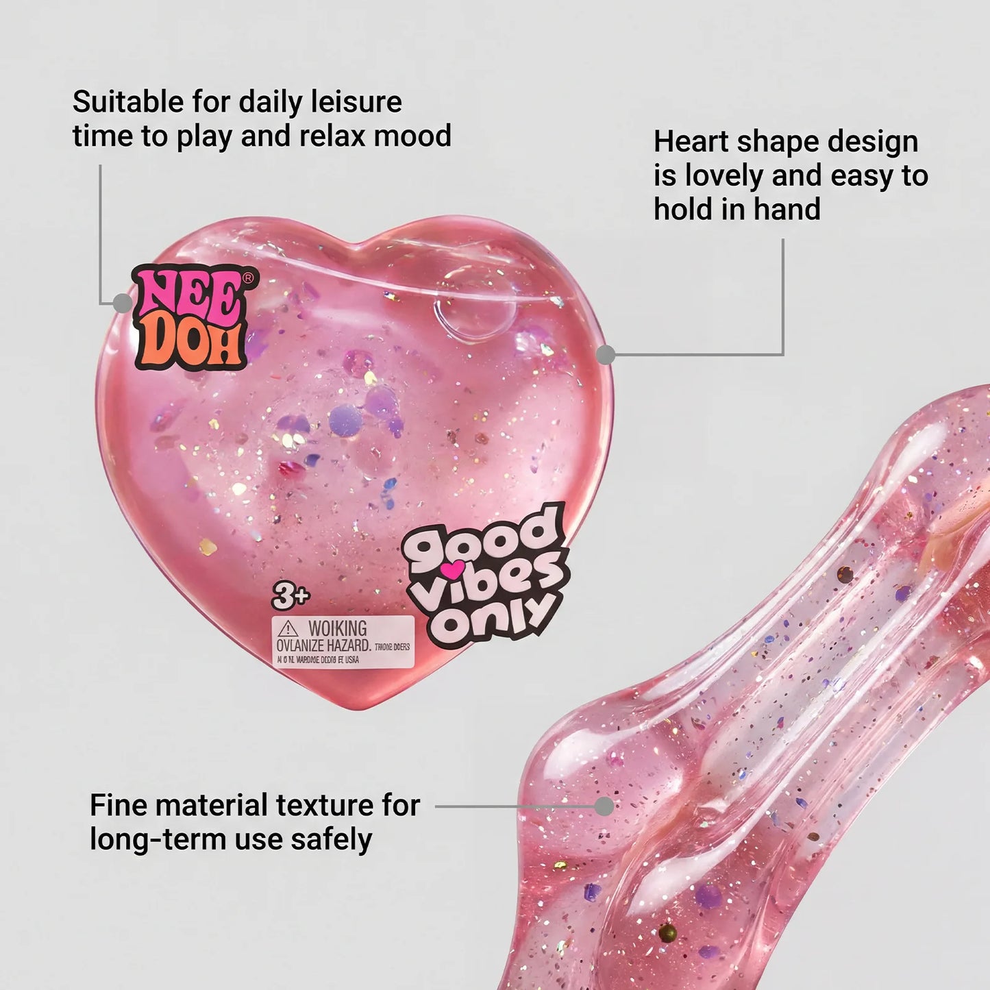 NeeDoh Good Vibes Only Heart – Super Solid Squish Sensory Stress Relief Toy