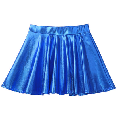 Girls Glossy Metallic Flared Pleated A-Line Miniskirt (Age 6-12 YRS)