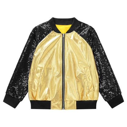 Girls Metallic Long Sleeve Zipper Jacket (Age 6-16 YRS)
