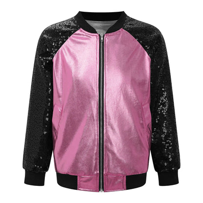 Girls Metallic Long Sleeve Zipper Jacket (Age 6-16 YRS)