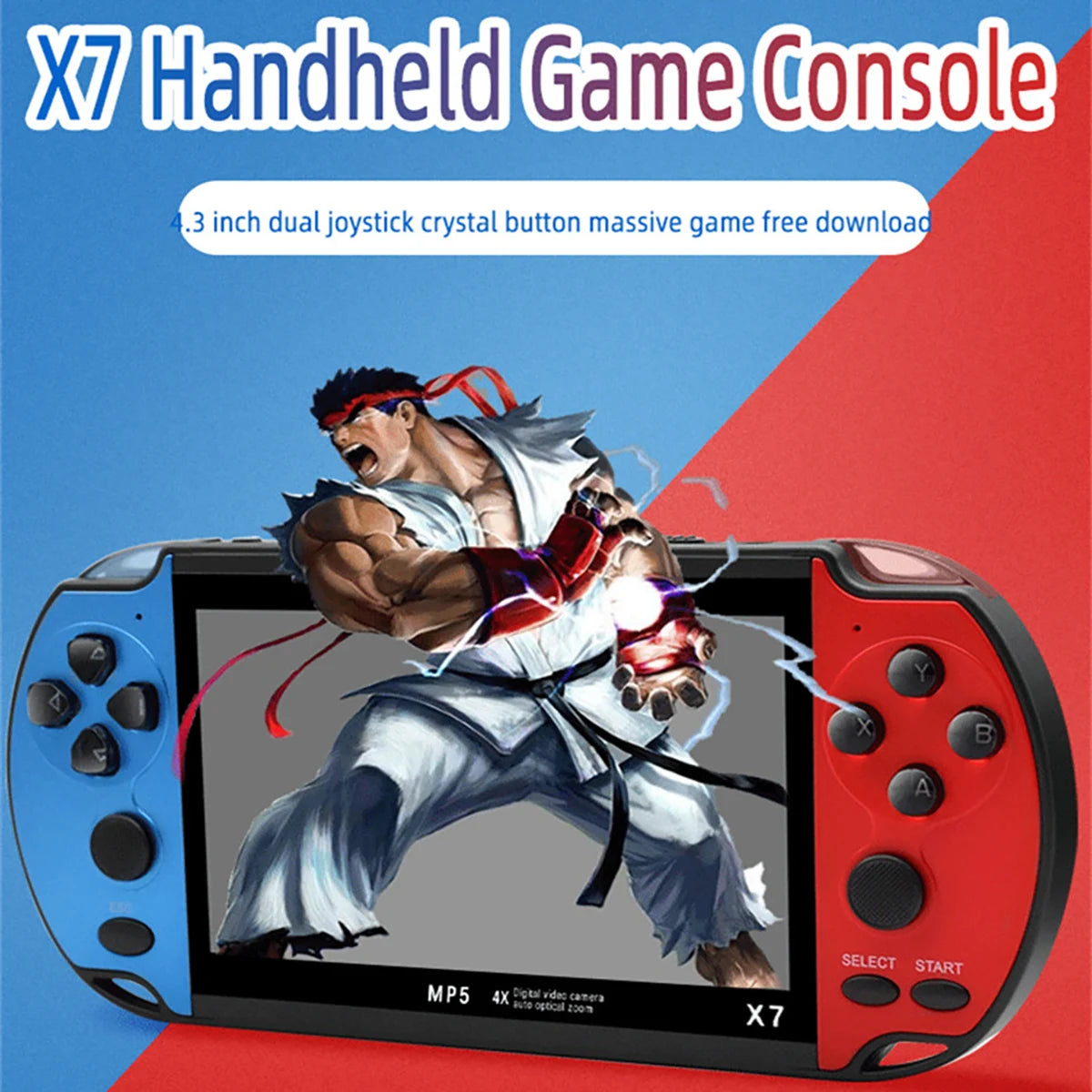 Gaminja X7 Handheld Game Console – 4.3" IPS Screen | Built-In 10,000 Retro Games | GBA, GBC, NES Compatible