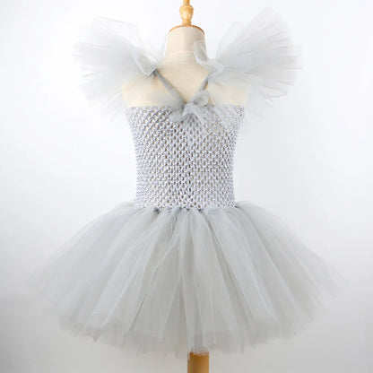 Girls Gray Joker Tutu Costume – Handmade Mesh Dress for Halloween & Cosplay | Ages 2–12Y