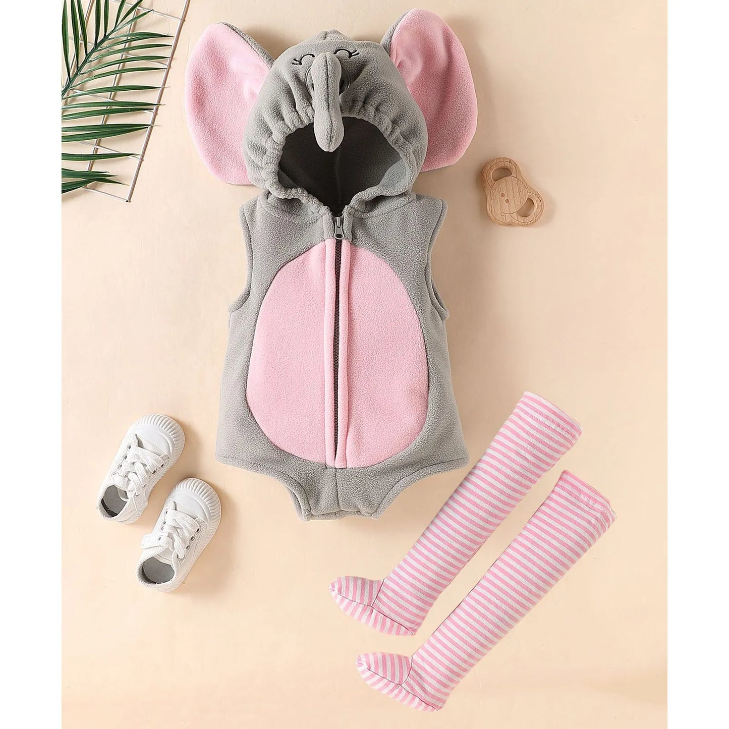 Baby Hooded Elephant/Monkey Sleeveless Zipper Romper (Age 9M-3 YRS)