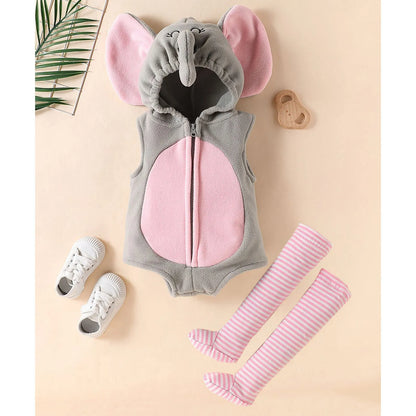 Baby Hooded Elephant/Monkey Sleeveless Zipper Romper (Age 9M-3 YRS)