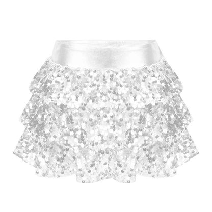 Girls Tiered Ruffle Dance Metallic Shiny Shorts (Age 4-16 YEARS) Silver