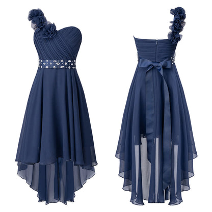 Girls One Shoulder Asymmetrical Hem Dress (Age 6-16 YRS) Navy Blue
